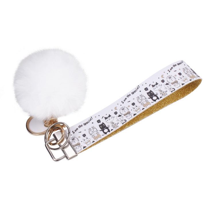 Wholesale PU Leather Fur Ball Keychain